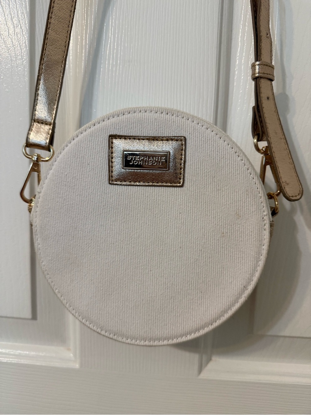 Stephanie Johnson Cream Round Crossbody with Gold Trim